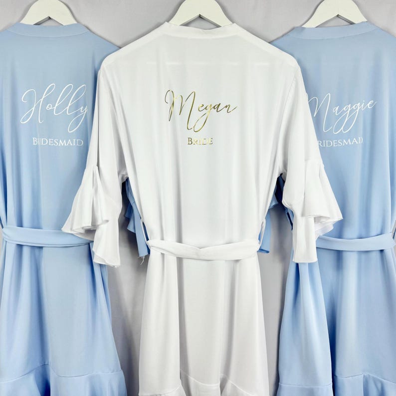 Blue Robe Hanging Personalised Sky Blue Bridal Robe – Ruffle Bridesmaid Gift, Wedding ...