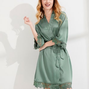 Plain Bridal Robe, Lace Bridesmaid Robe, Wedding Dressing Gown, Floral ...