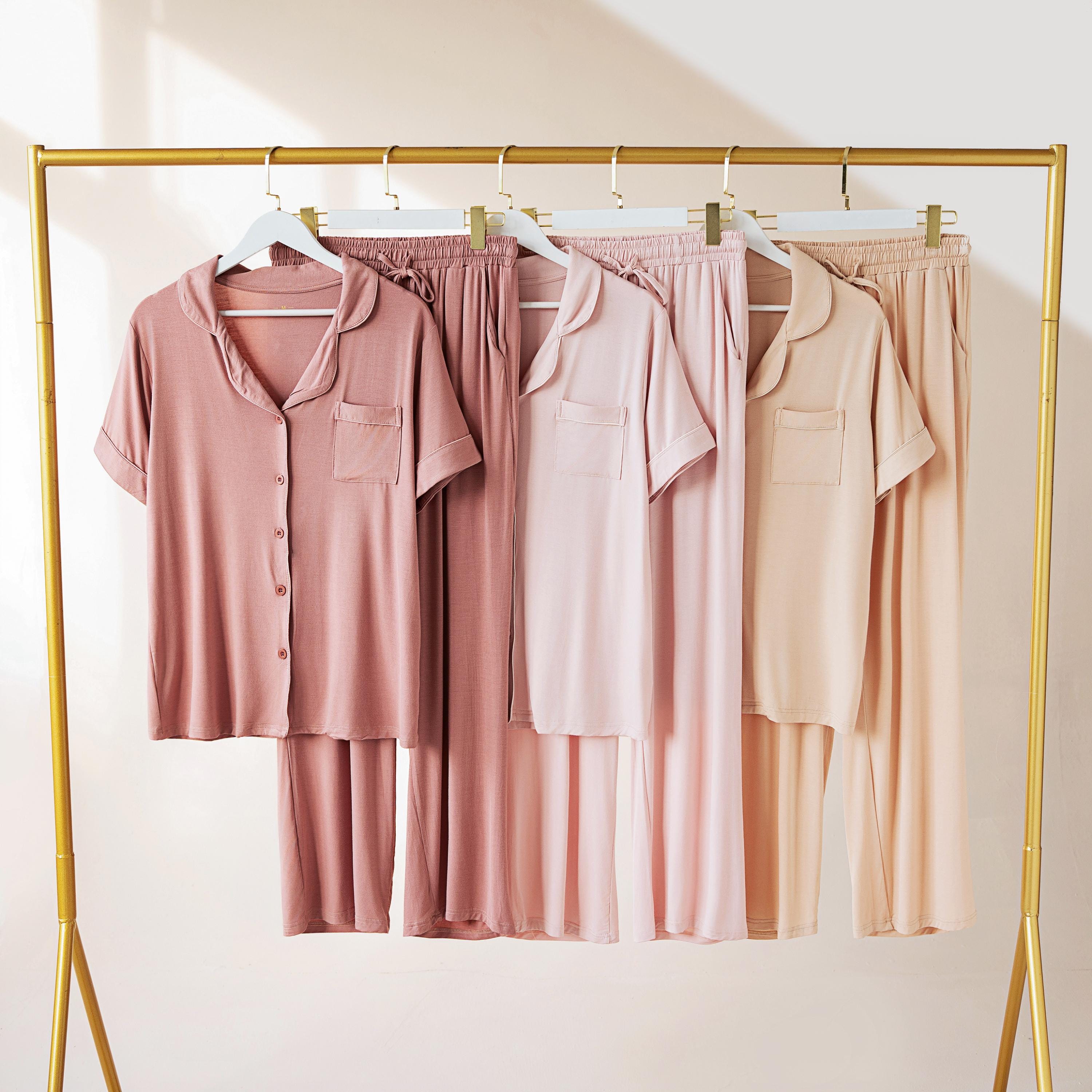 Personalised Bride Bridesmaids Pjs, Bridal Party Modal Pyjamas Short Sleeve & Long Pants Wedding Pajama Set Silky Soft Champagne Rose Blush