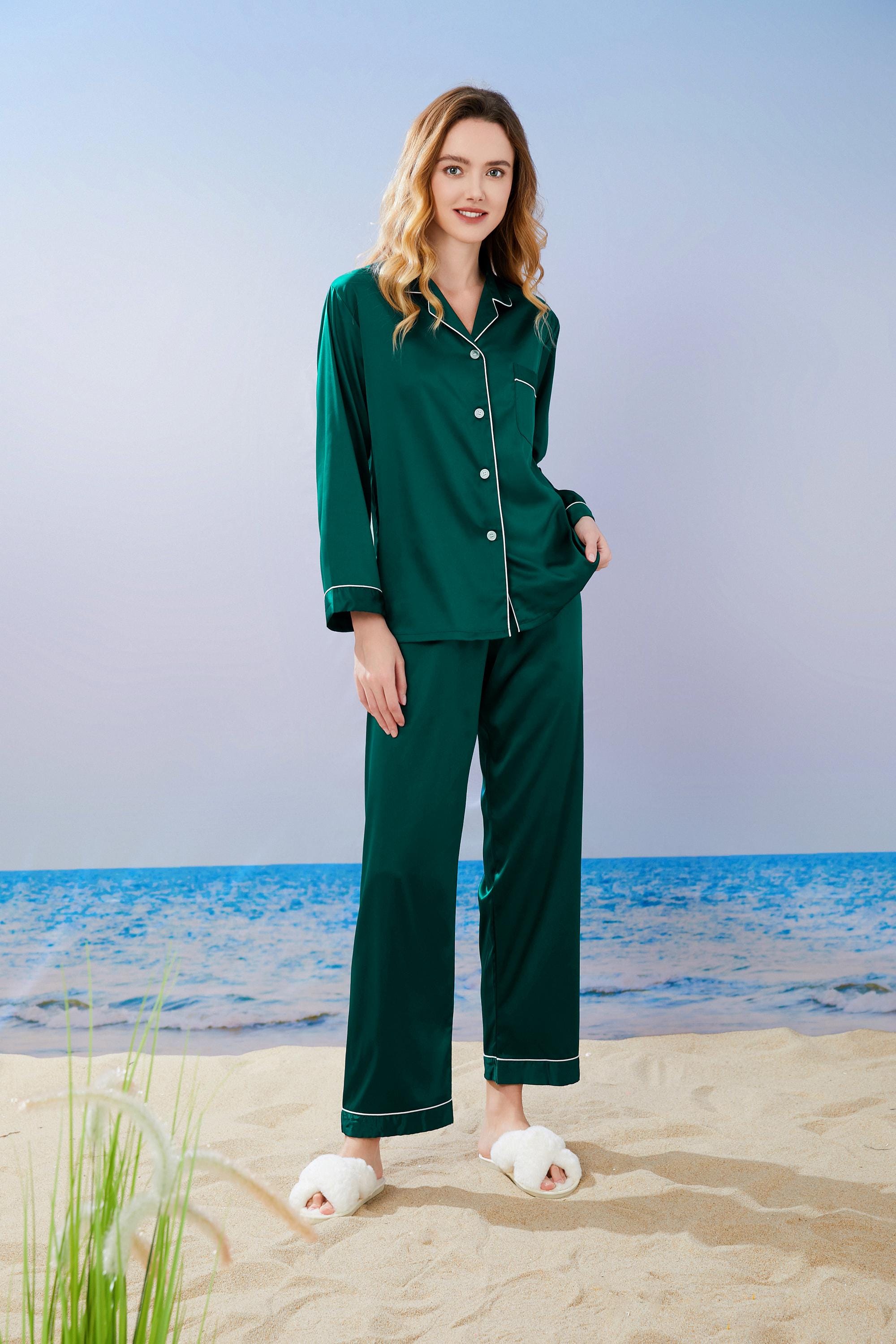 Forest Green Satin Pyjamas, Emerald Bridesmaid Pyjamas, Green Pjs ...