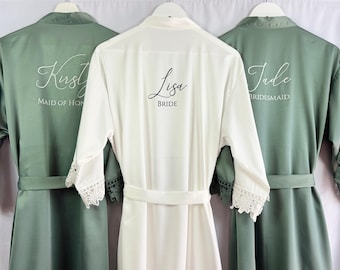 Eucalyptus Satin Bridesmaid Robe, Wedding Robe Bridesmaid Gift, Bridal Robe, Bridal Party Robes, Bride Robe, Bridal Party Robes, Green Robes