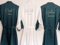 Bridesmaid Robes, Personalised Bridesmaid Bridal Party Gift, Forest Green Satin Wedding Robe