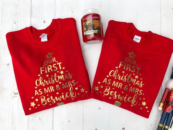 Mr /& Mr Personalised First Christmas Sweatshirt SetCouple Xmas Jumpers