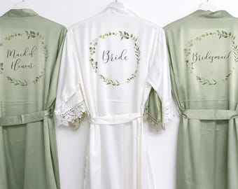 Sage Green Bridesmaid Robes – Personalised Satin Bridal Party & Wedding Morning Robes