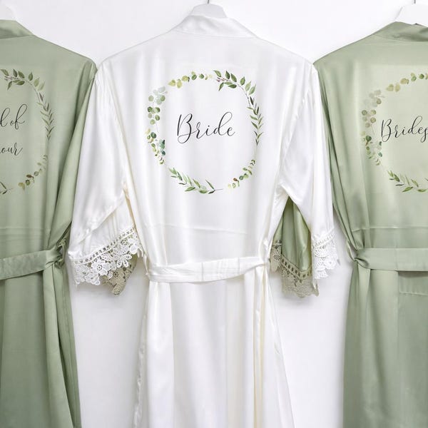Sage Green Bridesmaid Robes – Personalised Satin Bridal Party & Wedding Morning Robes