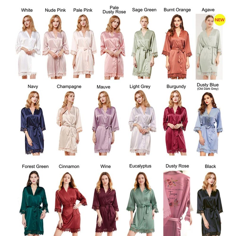 Various Event Robe Personalised Large Name Bridal Robe Set Satin & Lace Wedding Robes ...