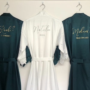 Personalised Bridal robe, Wedding Dressing Gown, Bridesmaid Wedding Robe with Satin and Lace Bridal Robes in standard and plus sizes image 6