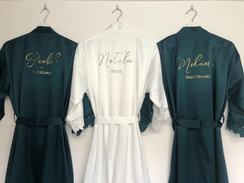 Personalised Bridal robe, Wedding Dressing Gown, Bridesmaid Wedding Robe with Satin and Lace Bridal Robes in standard and plus sizes image 6