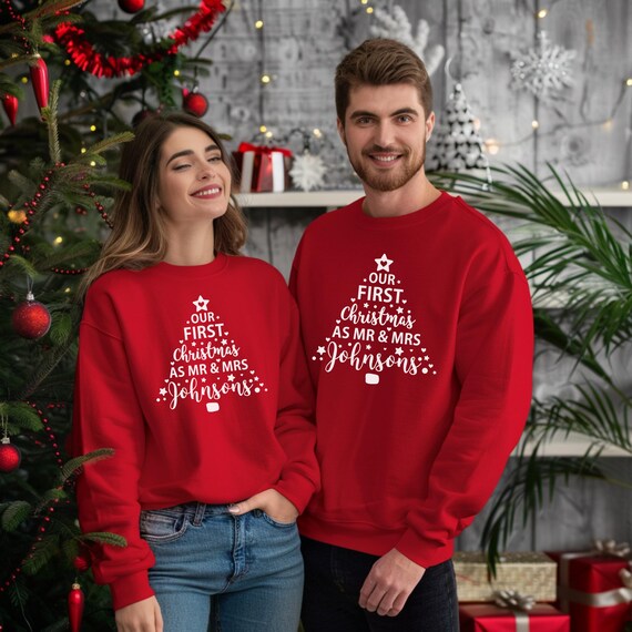 Matching Christmas Jumpers Our First Christmas as Mr and Mrs Matching Couples Christmas Sweatshirts Personalised Christmas Couples Sweaters Etsy