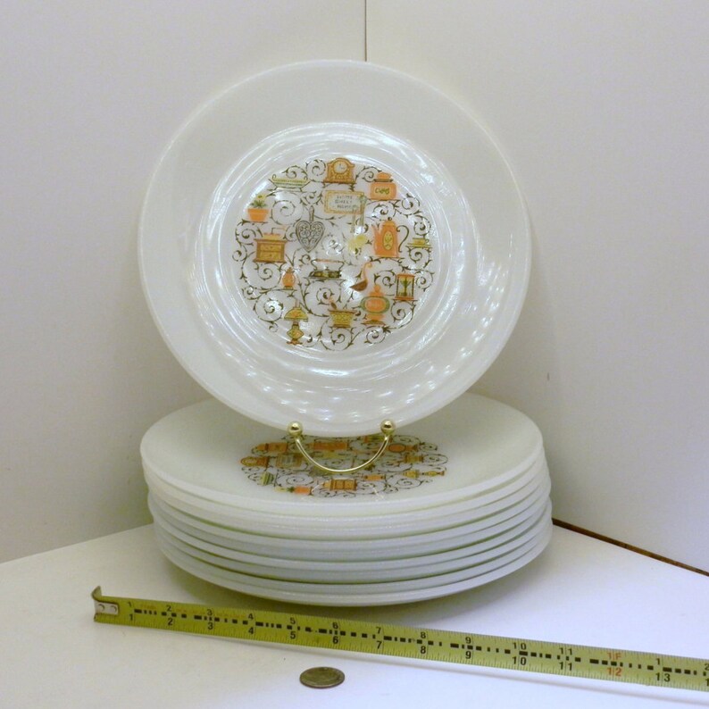 Vintage Anchor Hocking Milk Glass Plates, Homestead Pattern, Home Sweet