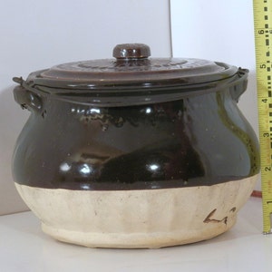 Vintage Bail Handled Stoneware Crock with/Lid image 1