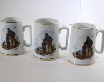 3 Norman Rockwell, Looking Out to Sea, collectors cups