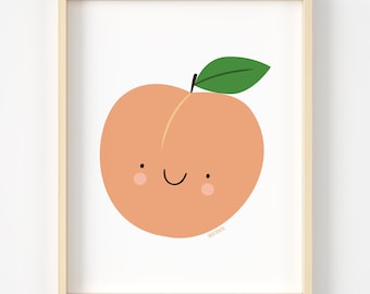 Peach illustration, digital download, kids wall art, nursery decor, fruit art, minimal art, food illustration, playroom decor, cute , kawaii