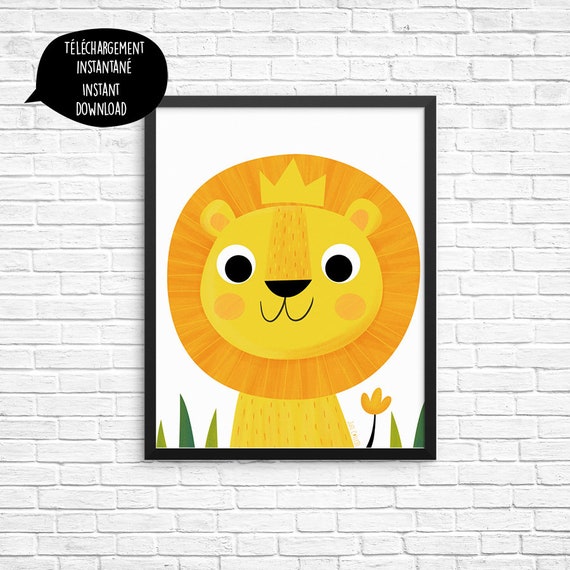 Lion Illustration Affiche Roi Lion Poster Lion Deco Chambre Etsy