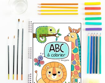FRENCH Alphabet coloring book, wild animals coloring, downloadable abc, coloring book, safari animals, printable learning activity book