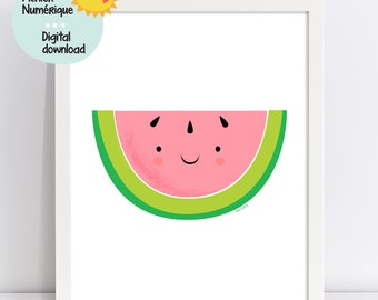 watermelon, watermelon art, watermelon poster, watermelon printable, nursery decor, wall art print, fruit art, printable fruit, kid wall art