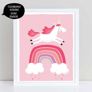 Licorne, Licorne rose, Licorne arc-en-ciel, affiche licorne, affiche chambre bébé, affiche chambre enfant, licorne art, illustration licorne