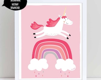 Unicorn, pink unicorn, rainbow unicorn, unicorn poster, unicorn art, unicorn printable, kid wall art, nursery wall art, birthday printable