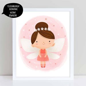 fairy illustration, fairy art, pink fairy, fairy illustration, nursery wall art, flower fairy, cute fairy, girl room decor, fairy printable