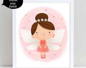 fairy illustration, fairy art, pink fairy, fairy illustration, nursery wall art, flower fairy, cute fairy, girl room decor, fairy printable