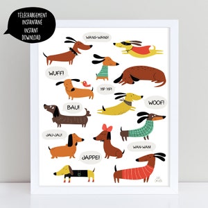 dachshund, dog, dachshund print, dachshund art, dachshund wall art, dachshund illustration, dachshund printable, dog wall art, dog print