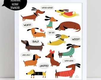 dachshund, dog, dachshund print, dachshund art, dachshund wall art, dachshund illustration, dachshund printable, dog wall art, dog print