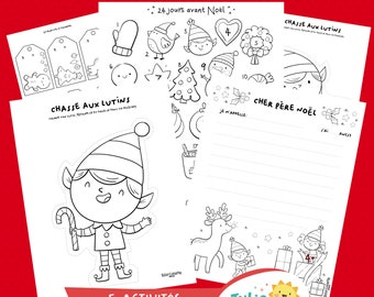 Five Christmas activity Kit - 5 Holidays coloring pages - Digital files - 8,5" x 11" - Downloadable PDF, French and English version