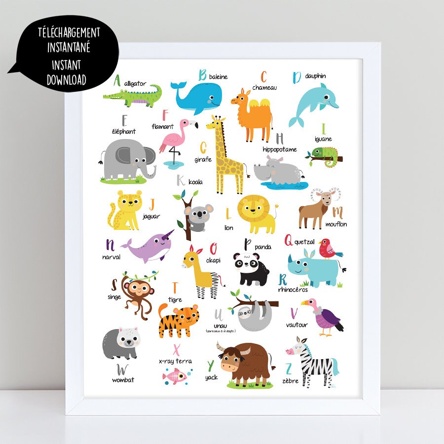 French Animal Alphabet Animal Abc Jungle Animal Poster Etsy