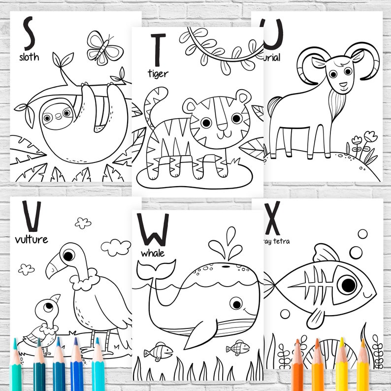 Download Alphabet ENGLISH coloring book wild animals colorings | Etsy