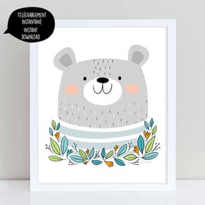 bear, bear poster, bear art print, bear illustration, bear wall art, printable bear art,nursery wall art, wall decor, printable wall art, image 1