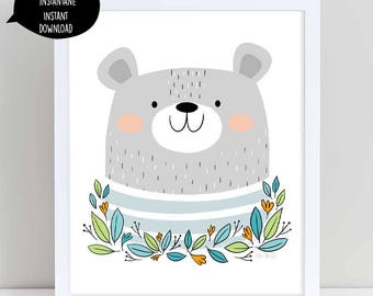 bear, bear poster, bear art print, bear illustration, bear wall art, printable bear art,nursery wall art, wall decor, printable wall art,