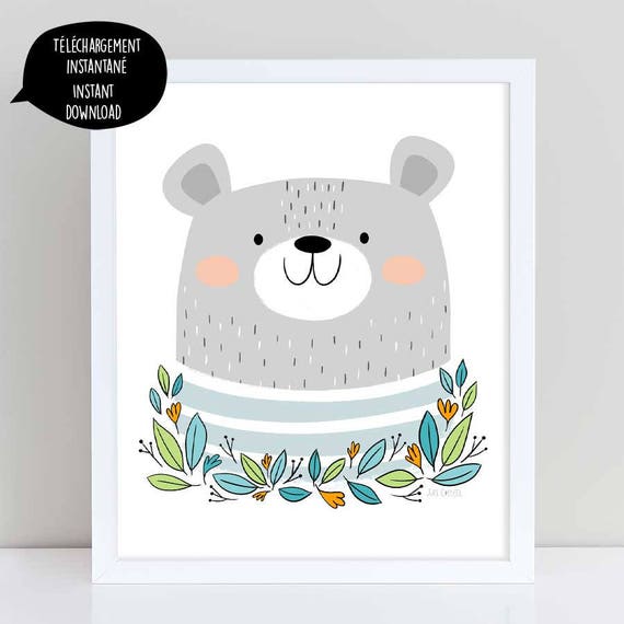 ours, Affiche Ours, ours illustration, ours art, ours décoration, art chambre enfant, affiche ours à imprimer, ours art numérique, ourson