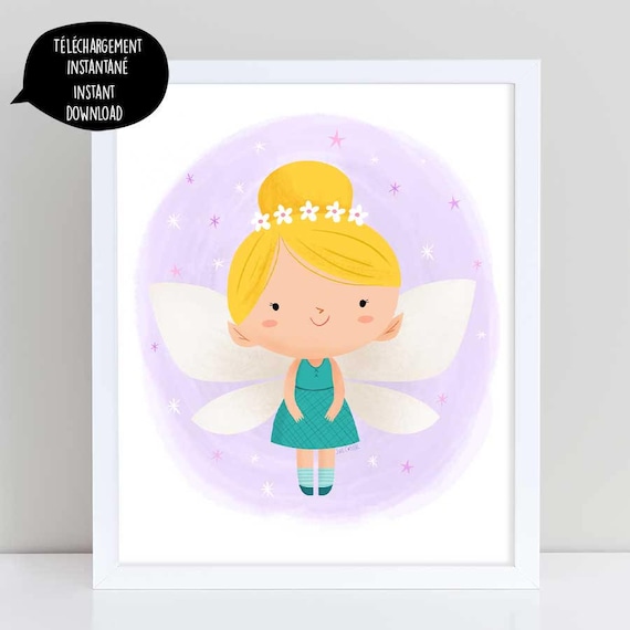 Fairy Illustration, Fairy Art, Blond Fairy, Nursery Wall Art, Aqua