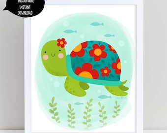 Turtle, turtle art, turtle poster, sea turtle, turtle decoration, nursery wall art, turtle wall art, kids wall art, digital turtle, ocean