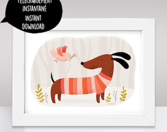 dachshund, dachshund art, dog art, dog art print, dog print, dog printable, doxie, dog wall art, sausage dog, dog wall decor, dog