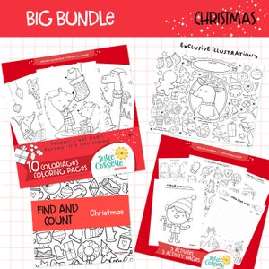 Big BUNDLE Christmas coloring kit - ENGLISH VERSION - 10 Holidays illustrations - 5 activities - 1 Find and Count - 1 exclusive coloring