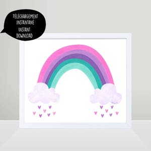 rainbow, rainbow print, rainbow art, rainbow digital art, rainbow decor, rainbow heart, nursery wall art, girl room wall art, rainbow poster image 1