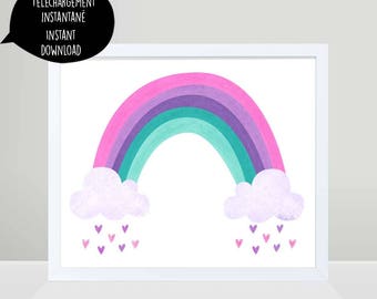 rainbow, rainbow print, rainbow art, rainbow digital art, rainbow decor, rainbow heart, nursery wall art, girl room wall art, rainbow poster