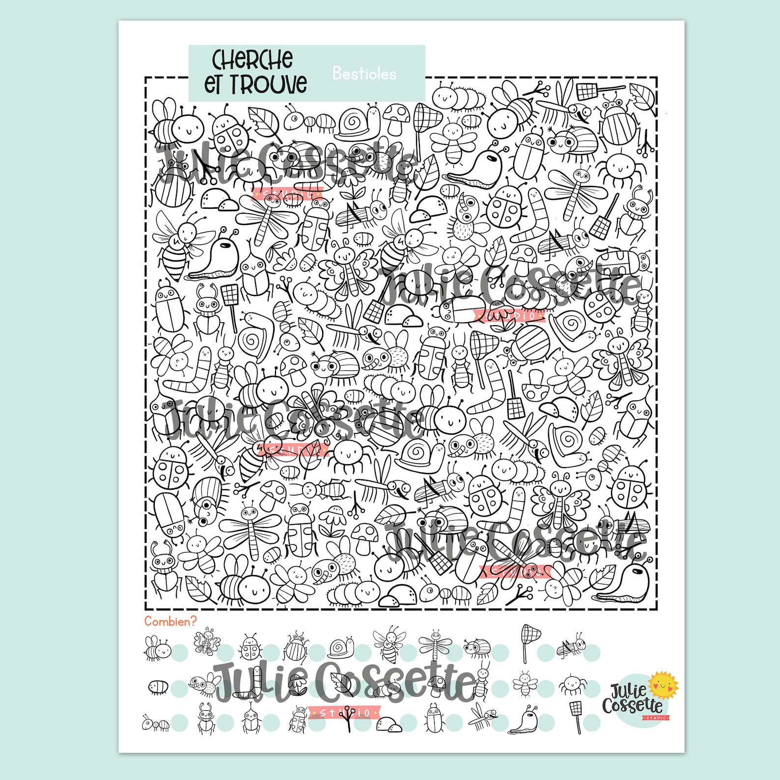 Find and Count Cute Bugs, Printable Activity, Bugs Coloring Page, Kids ...