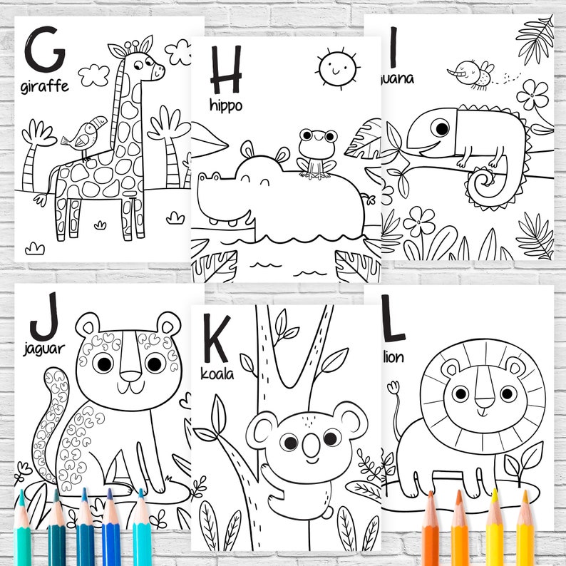 Alphabet English Coloring Book Wild Animals Colorings Etsy