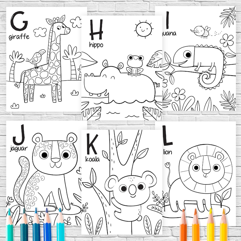 Alphabet English Coloring Book Wild Animals Colorings Etsy