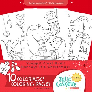 Christmas Coloring Kit - 10 Holidays illustrations - Digital files - 8,5&quot; x 11&quot; - Downloadable PDF