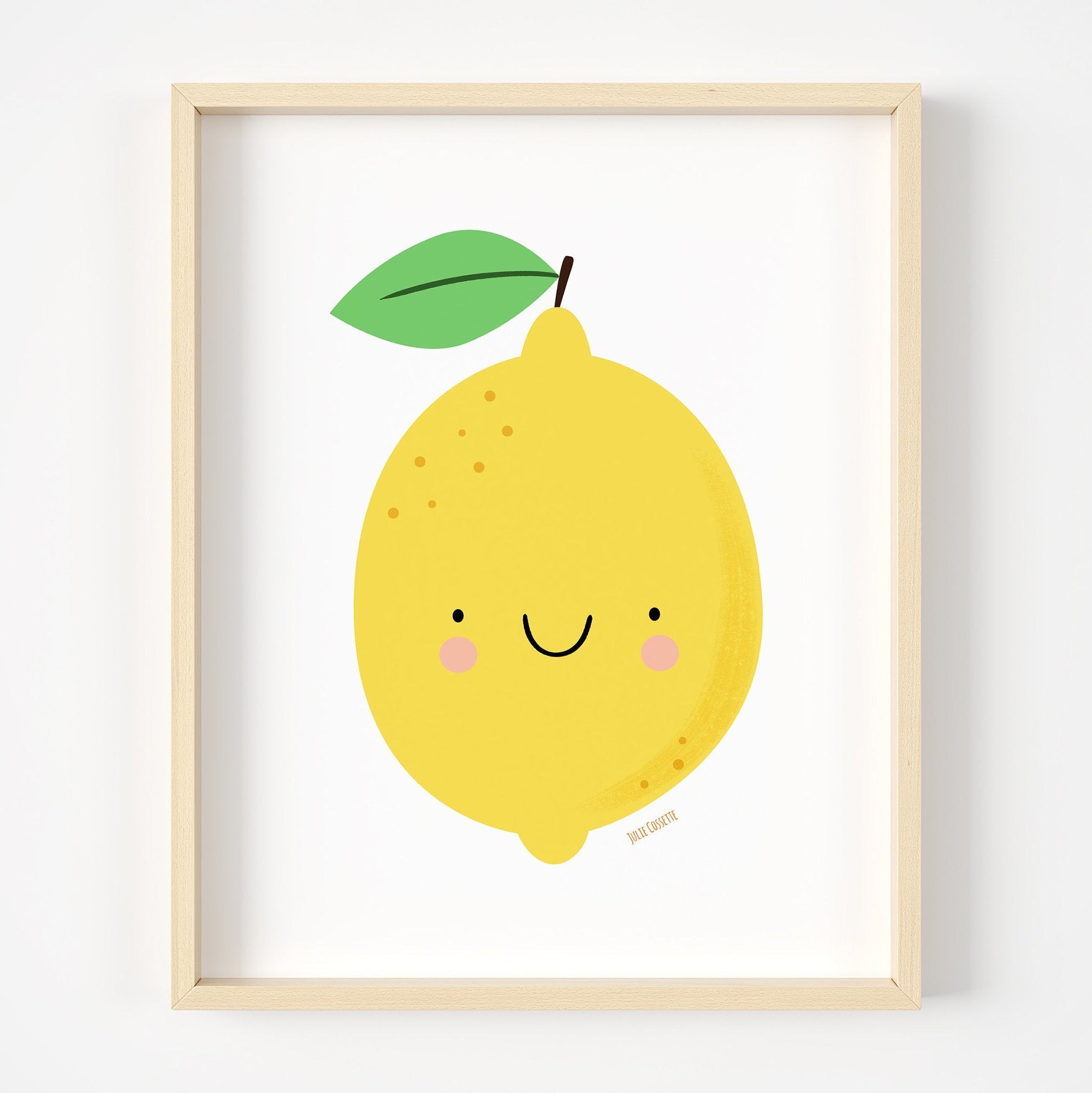 Cute Lemon illustration, 8 X 10, kids room decor, nursery wall art, fruit illustration, kawaii, playroom decoration, baby wall art,printable