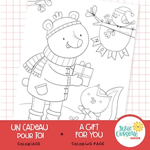 Christmas Coloring Page- Cute animals illustration - Digital files - 8,5&quot; x 11&quot; - Downloadable file - Julie Cossette