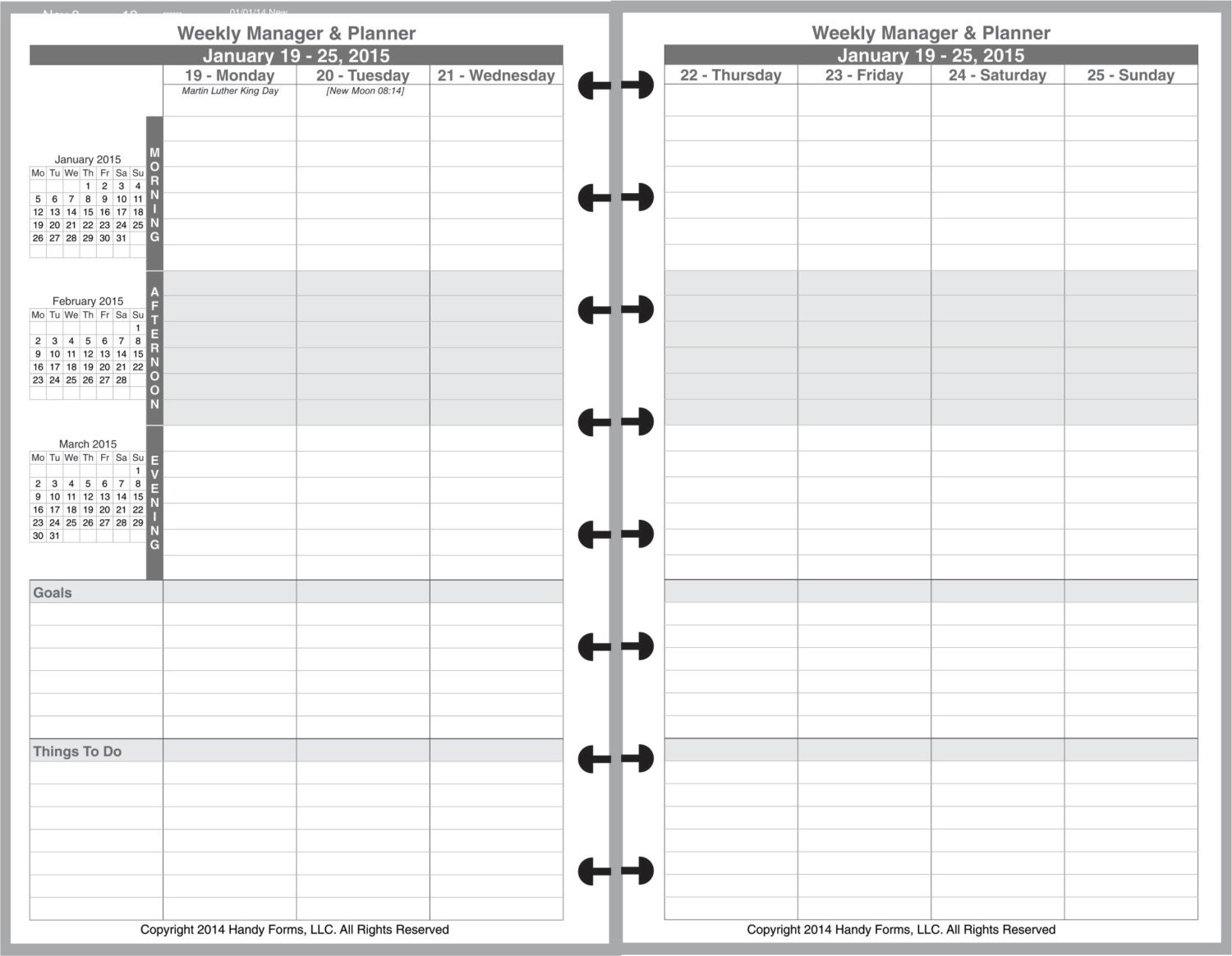 Weekly Manager Planner Organizer 2 Page Per Week 5 1/2 x 8
