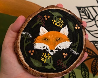 Fox Painting on Wood Slice