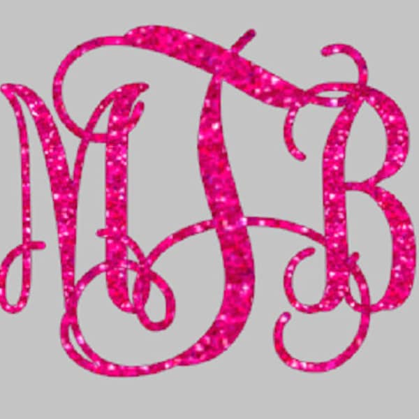 Glitter Monogram Iron on, Iron on name, Glitter Heat transfer monogram, vine font iron on