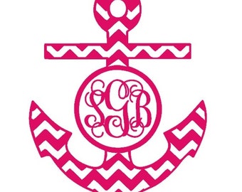 Chevron anchor monogram decal, chevron monogram, chevron car decal, laptop sticker, chevron sticker