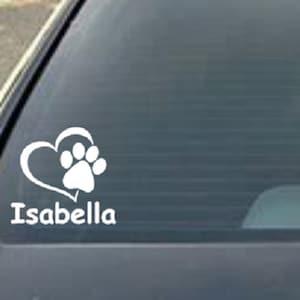 Heart and dog paw car decal. personalized dog car decal, personalized dog sticker