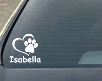 Heart and dog paw car decal. personalized dog car decal, personalized dog sticker